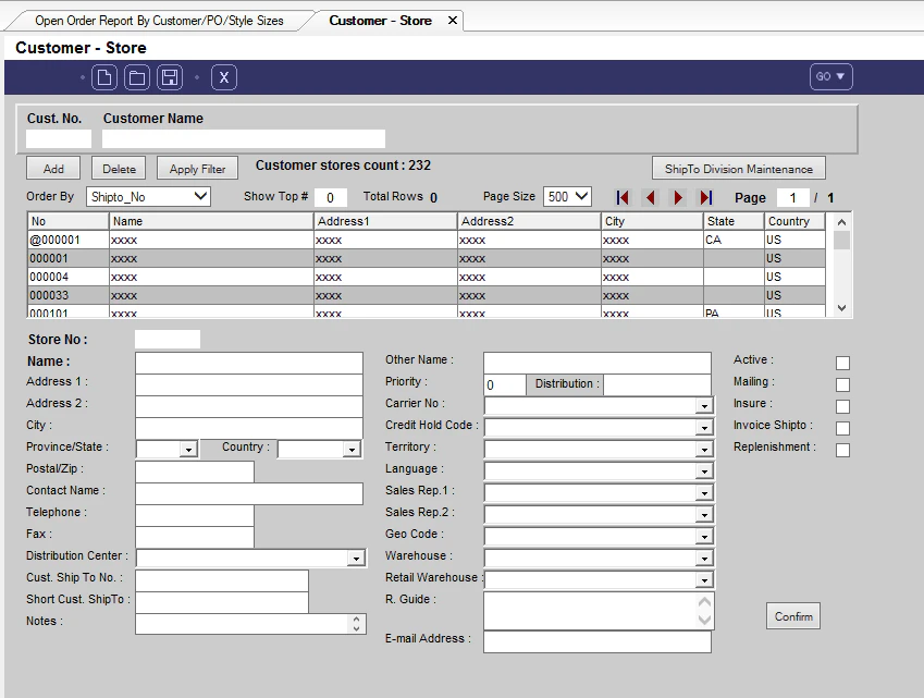 screenshot of Aptean Apparel ERP Momentis Edition